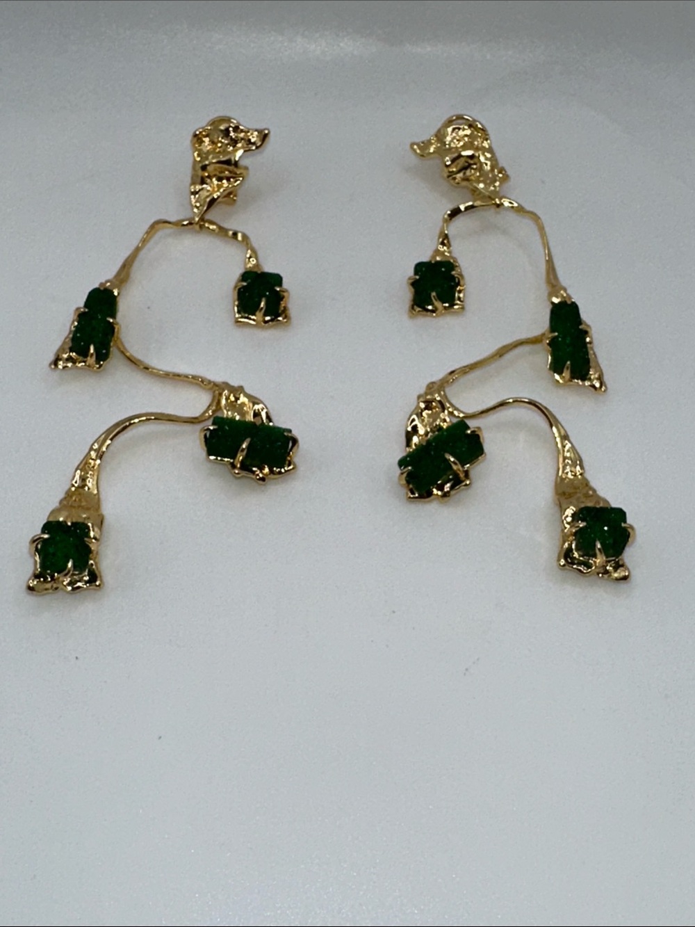 Fashion Jewelry Gold Tone Earrings with Dark Green Accents - Women Jewelry
